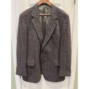 VTG Levi's Menswear Wool Sport Coat 44R Tweed Herringbone Plaid Blazer Jacket